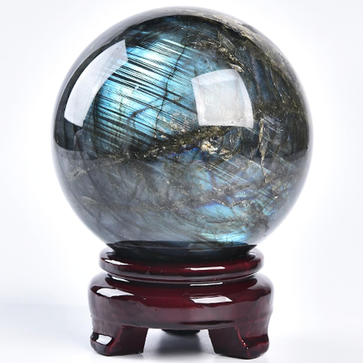 Photo 1 of MOGEMT Labradorite Crystal Ball with Stand Large Crystals Sphere Decorative Ball Meditation Witchcraft Home Decor 80-90mm/3.1-3.5"