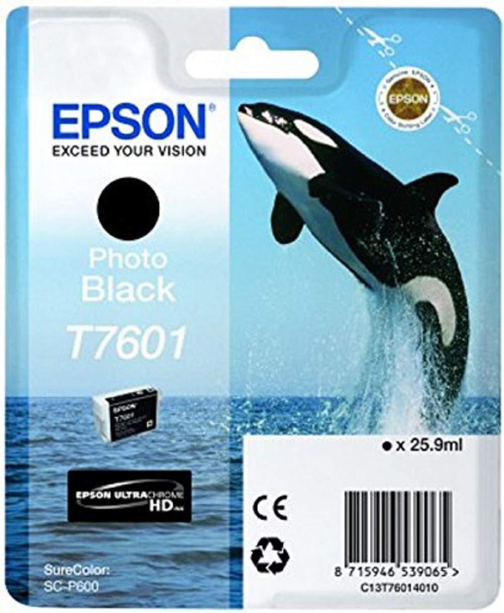 Epson T760140 Killer Whale T7601 Ink Cartridge, Photo Black, Genuine