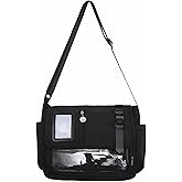 black ita messenger bag for women, large capacity cute pin display crossbody bags, kawaii japanese anime ladies purse with water bottle holder, y2k korean college aesthetic carteras para mujer