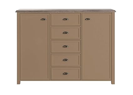 Aprodz Mango Wood Mara Chest Of 5 Drawers 2 Door Storage Cabinet