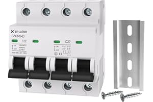 KERWINN Single-Side Interlock Circuit Breaker Manual Transfer Switch 120V/240V AC Transfer Switch 2Pole 32Amp RV Transfer Switch DIN Rail Mount for RV,Generator,Dual Power Systems(32A)