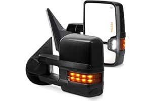 Perfit Zone Towing Mirrors Compatible for 2014-2018 Silverado/Sierra 1500, 2015-2018 Silverado/Sierrs 2500 HD 3500 HD,Black Power Heated LED Arrow Light Amber Turn Signal Clearance Lamp Pair Set