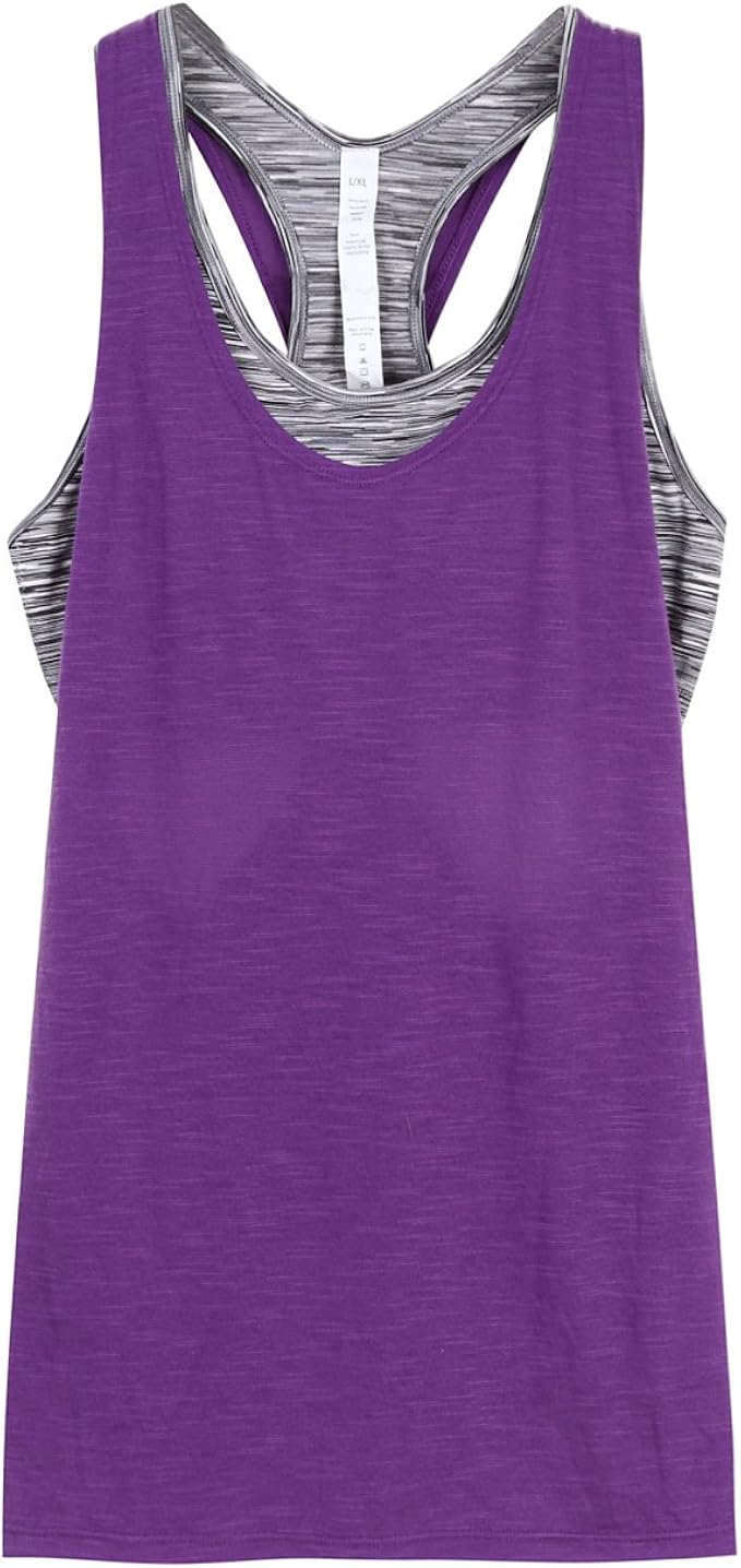 Amazon Jcw ヨガウェア タンクトップ ブラトップ 2in1 カップ付き キャミソール レディース パープルxグレー S M キャミソール タンクトップ 通販