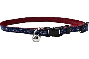 PETS FIRST MLB CAT Collar Texas Rangers Satin Cat Collar Baseball Team Collar for Dogs & Cats. A Shiny & Colorful Cat Collar with Ringing Bell Pendant