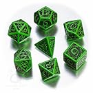 Q-Workshop Polyhedral 7-Die Set: Celtic 3D GREEN & Black Dice Set!