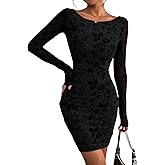 PRETTYGARDEN Women’s 2025 Fall Bodycon Mini Dresses Long Sleeve Mesh Slim Floral Wedding Guest Cocktail Party Short Dress
