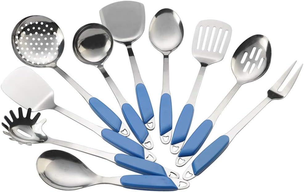 Fosly Stainless Steel Utensil Set of 10, Cooking Utensils Kitchen Tools for Cooking