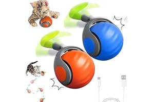 2Pcs Interactive Cat Toy for Indoor Cats, 2 Speed Smart Automatic Cat Toy Moving Ball with Tail, Rechargeable Pounce Pal Cat 