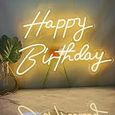 Super Large Happy Birthday Neon Signs for Backdrop, 44.5 Inch Big Happy Birthday Neon Light with Remote Dimmer, Happy Birthday LED Signs for Birthday Party Decor, Warm White