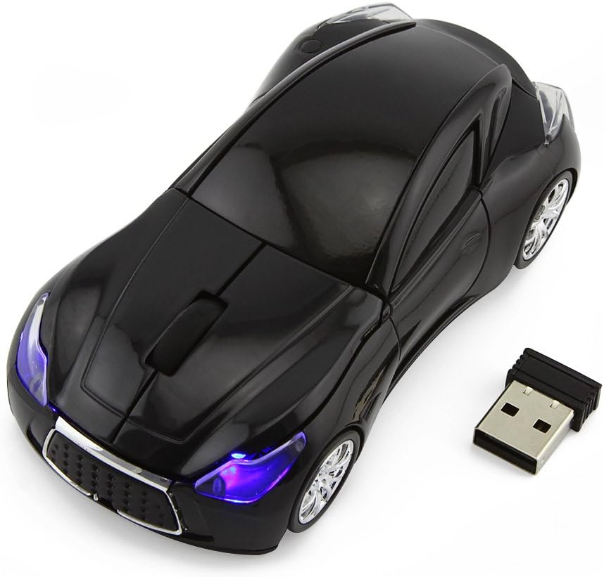 Car Mouse Wireless, 3C Light Cool 3D Sport Car Shaped Mouse Optical Mice 1600 DPI with USB Receiver Suitable for PC /Computer /Laptop (Black)