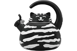 Whistling Tea Kettle for Stove Top Enamel on Steel Teakettle, Supreme Housewares Black Cat Design Teapot Water Kettle Cute Kitchen Accessories Teteras (2.1 Quart, Black Cat)