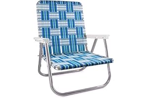 Lawn Chair USA Folding Aluminum Outdoor Patio Lawn Chair | Heavy-Duty Webbed Chairs for Camping Sports Beach Yard & Tailgating | Lightweight Portable | High Back Beach Chair-Sea Island w/White Arms
