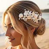 Unicra Sea Shell Hair Comb Gold Pearl Bridal Wedding Hair Pieces Starfish Mermaid Hair Accessories for Women and Brides (Gold)