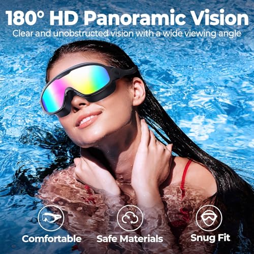 Adult Swim Goggles 2 Pack, Anti-Fog Pool Swimming Goggles with 180° Wide View, UV Protection Leakproof Goggles for Men Women Youth