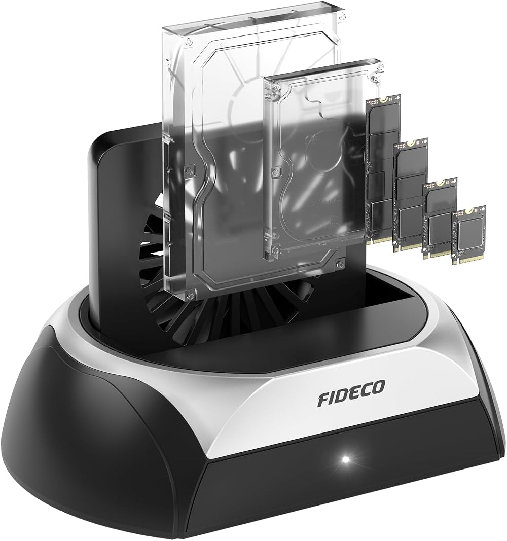 FIDECO Hard Drive Docking Station NVME SSD SATA HDD Cooling Fan USB C 10Gbps