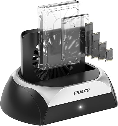 FIDECO Hard Drive Docking Station NVME SSD SATA HDD Cooling Fan USB C 10Gbps