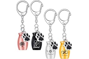Personalized Pet Memorial Urn Keychain, Custom Engraved Pet Name Keepsake Key Ring, Mini Cremation Ash Holder for Dogs & Cats