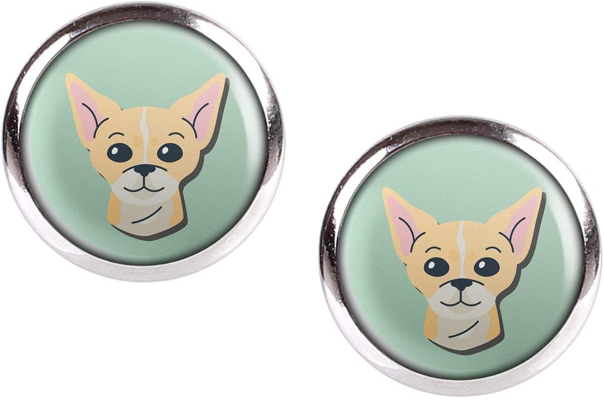 Stud Earring Pair with Cabochon Picture Chihuahua dog silver different sizes