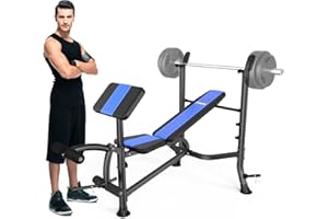 DONOW Adjustable Weight Bench, Olympic Workout Bench Press With Barbell Rack Leg Extension Preacher Curl for Strength Training