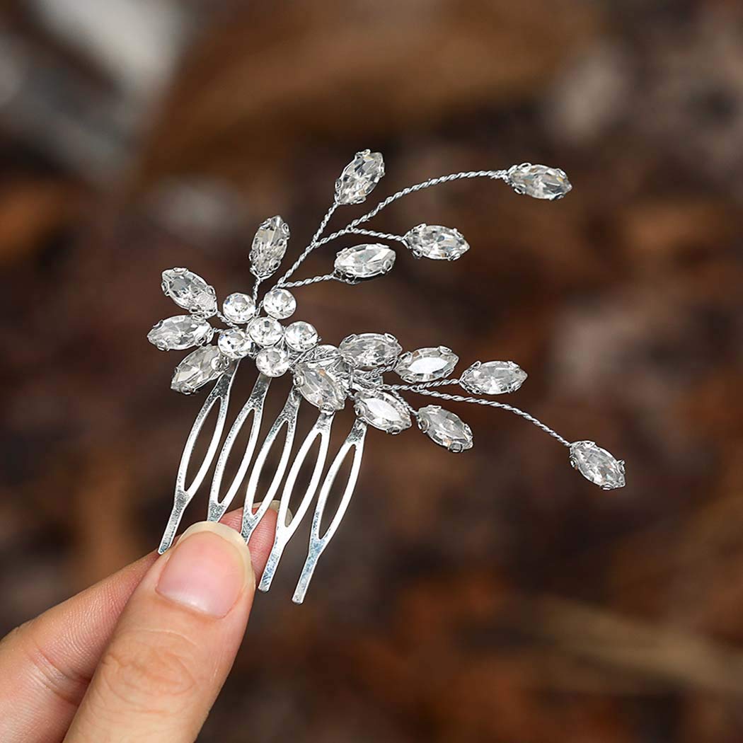 Casdre Crystal Bridal Hair Comb Silver Flower Bride Wedding Hair Accessories Hair Piece Side Comb for Women and Girls : Beauty