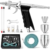 Krismose Airbrush Kit, Dual-Action Portable Airbrush Gun Painting Set | 0.3mm/0.5mm/0.8mm Needles, 2cc/5cc/13cc Paint Cups, for Nail Art Cake Model