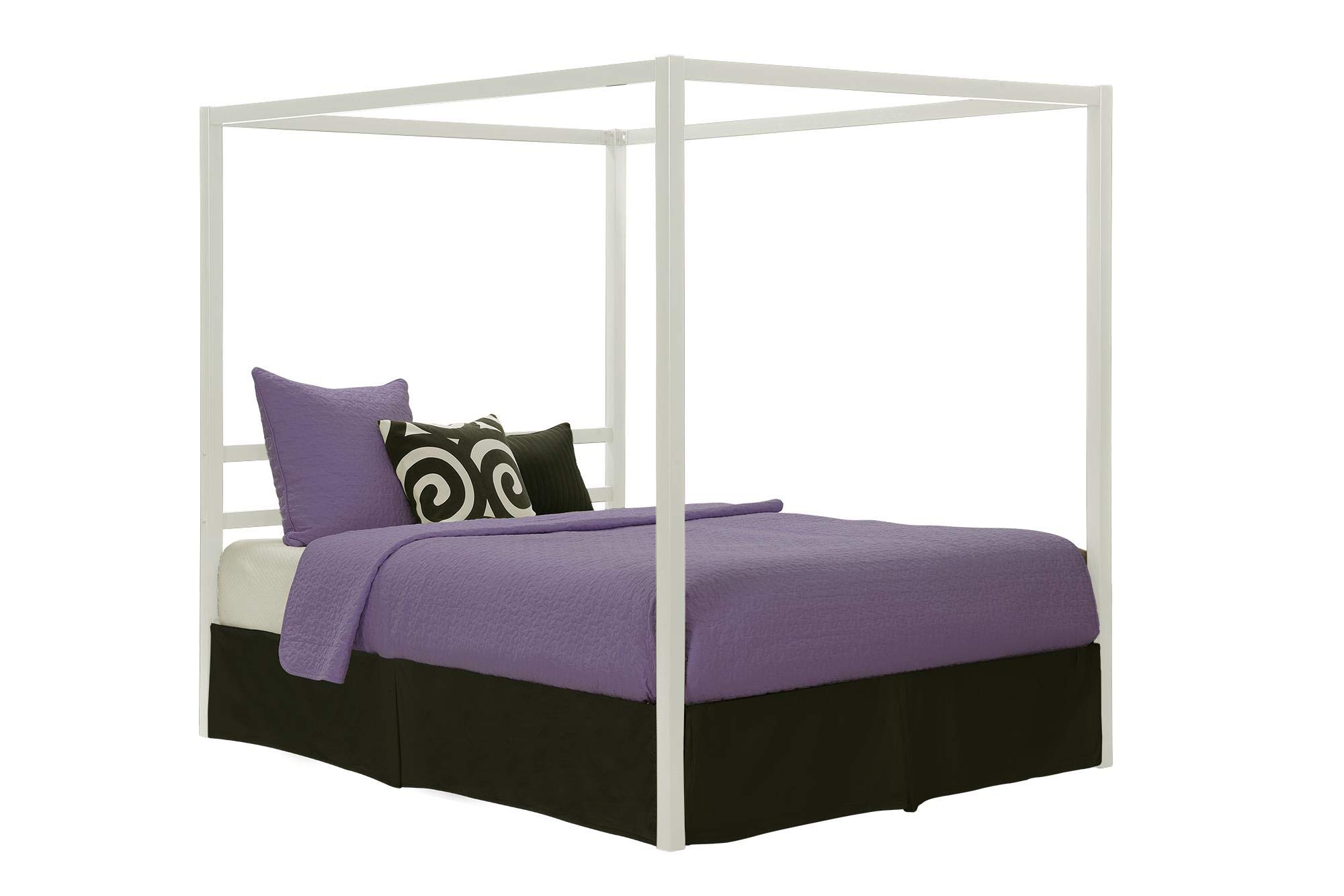 DHP Modern Canopy Bed with Built-in Headboard, Classic Design, Queen Size, White