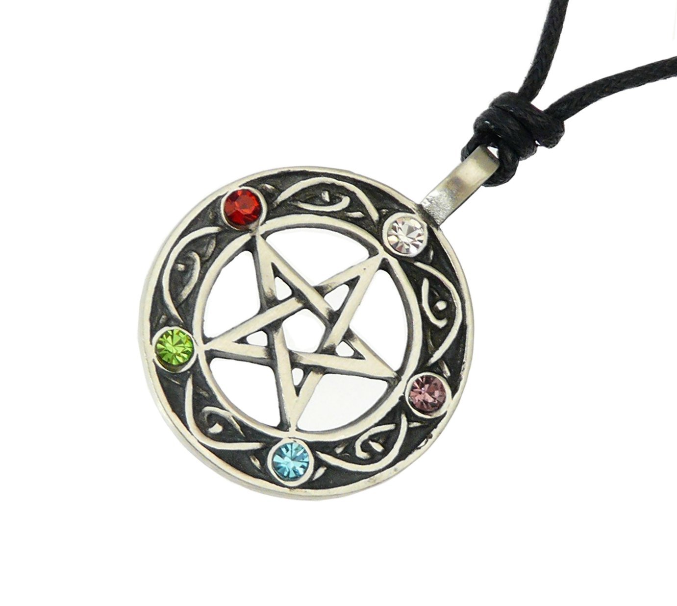 benerini Pewter Pentacle of Life Pendant on Adjustable Black Cord Necklace