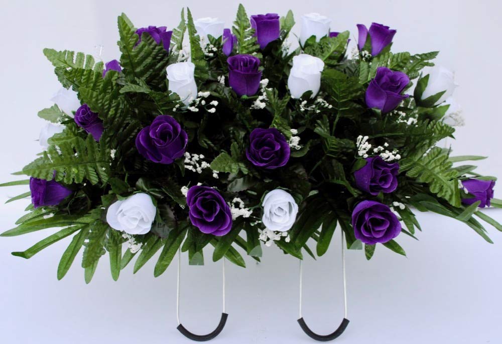 Amazon Com Purple And White Rose Cemetery Saddle For Grave Decoration For Mother S Day Handmade