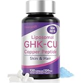 GHK-Cu Copper Peptide Supplement for Women, 300mcg, 120 Vegan Capsules | Liposomal High Absorption Beauty Formula with Herbal Complex, Biotin &amp; Hyaluronic Acid for Women's Skin Hair Support