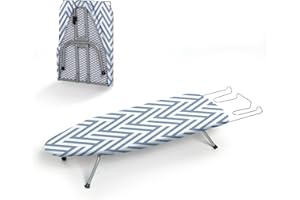 Small Tabletop Ironing Board Foldable, RAINHOL Steel Mesh Portable Iron Board for Dorm and Apartment, with Iron Rest and Heat-Resistant Cotton Cover, 31" x 12", Blue and White Stripes