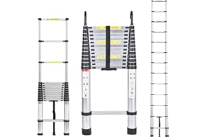 BOWOSHEN 16.5ft Telescoping Ladder with 2 Detachable Hooks DIY Aluminum Extension Ladders for Home Indoor Outdoor, Portable Heavy Duty Ladder 330lbs Max Load 13 Steps 3.2ft Folded Height Easy to Transport