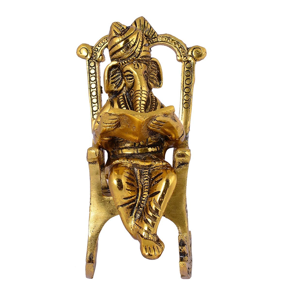 Wonder Care | Ganesha Statue Sculpted in Great Detail in Ivory Antique Finish - Ganesh Idol for Car | Home Decor | Mandir | Gift | Hindu God Idol (Chair Ganesh)