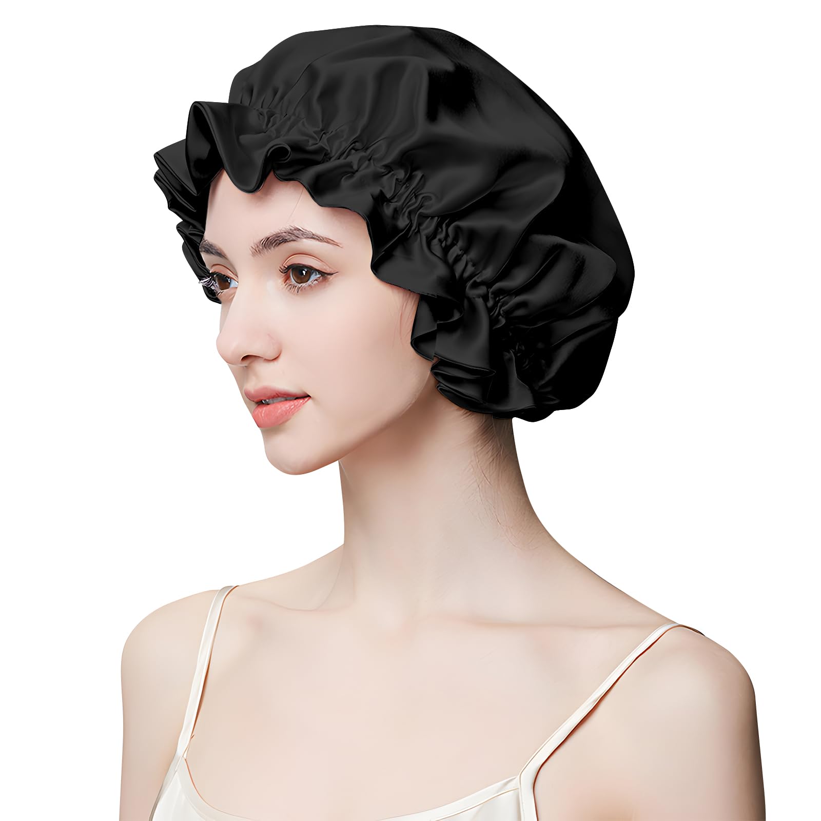 SILKTALE Silk Bonnet Hair Wrap for Sleeping,Pure Mulberry Silk Sleep Bonnet Night Cap for Women/Men,Double Sided 19 Momme Black
