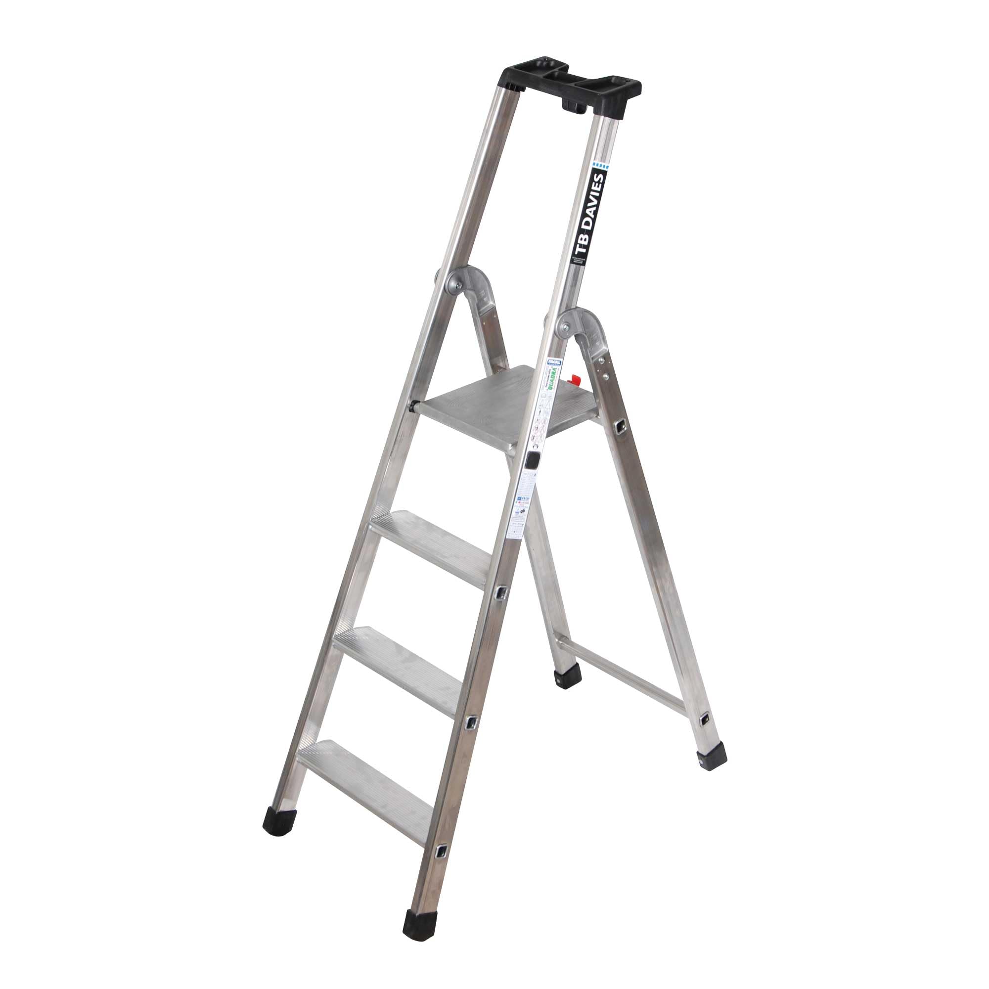 TB Davies 1202-024 Heavy-Duty Platform Step Ladder, 4 Tread, Platform Height 0.8m, Aluminium, 150kg Work Load, EN131 Professional
