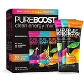 Pureboost Sugar-Free Immune Clean Energy Booster Drink Mix, Combo Pack 30ct | Tangerine,Tropical &amp; Elderberry. With 1,200mg Vitamin C, Vitamins A + D, Zinc, Antioxidants &amp; Elderberry for Immune Support