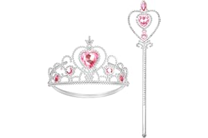 Cocojeci Tiara for Little Girls Princess Crown, Princess Dress Up Tiara and Wand Birthday Crown for Girls 3-6 Kids Toy Gift