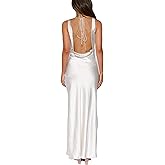 Women's 2026 Summer Satin Backless Elegant Dress for Wedding Guest Silk Sleeveless Cowl Neck Party Formal Maxi Dresses