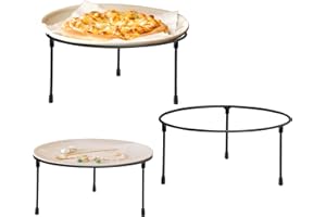 HPC DEC R OUR HAPPY PLACE HPC DECOR Set of 3 Black Metal Wire Pizza Pan Riser Stands- Round Pizza Tray Riser Rack - Tabletop Display Racks for Food Platter Tray- Metal Display Stands for Home, Restaurant and Party