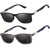 Missfive 2 Pack Classic Bifocal Reading Sunglasses Sun Readers Built-In, Metal Spring Hinge & Lightweight Frame UV400 Protection Dark Glasses for Outdoor/Driving, +2.5