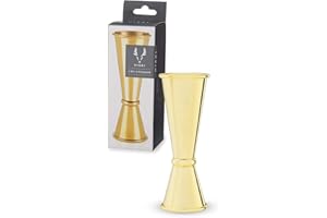 Viski Japanese Style Double Jigger for Cocktails, bar kit Essential, 1oz and 2oz with Interior Measurements, Gold