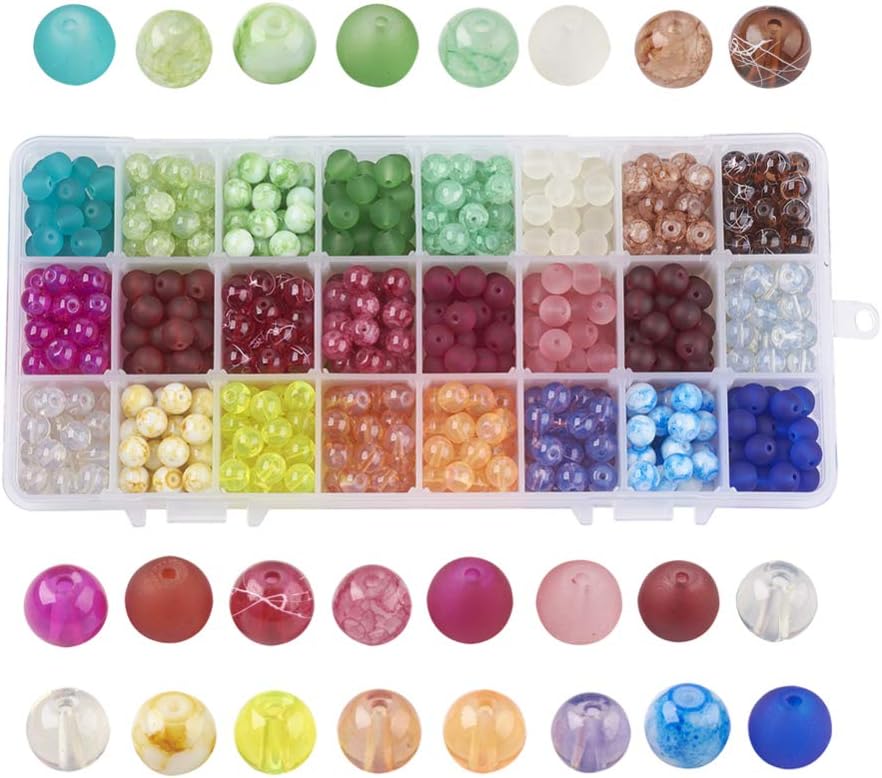 Kissitty 720pcs/box 24 Colors Christmas Theme Glass Round Loose Spacer Beads Kit 8x7.5mm with 1.5mm Hole for DIY Jewelry Making