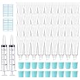AMORIX 50PCS 10ml Lip Gloss Tubes Clear Empty Lip Balm Containers with Blue Cap Refillable Soft Cosmetic Squeeze Tubes for Lip Gloss Base Glitter Pigment Powder 2 Syringes + Tag Labels Stickers