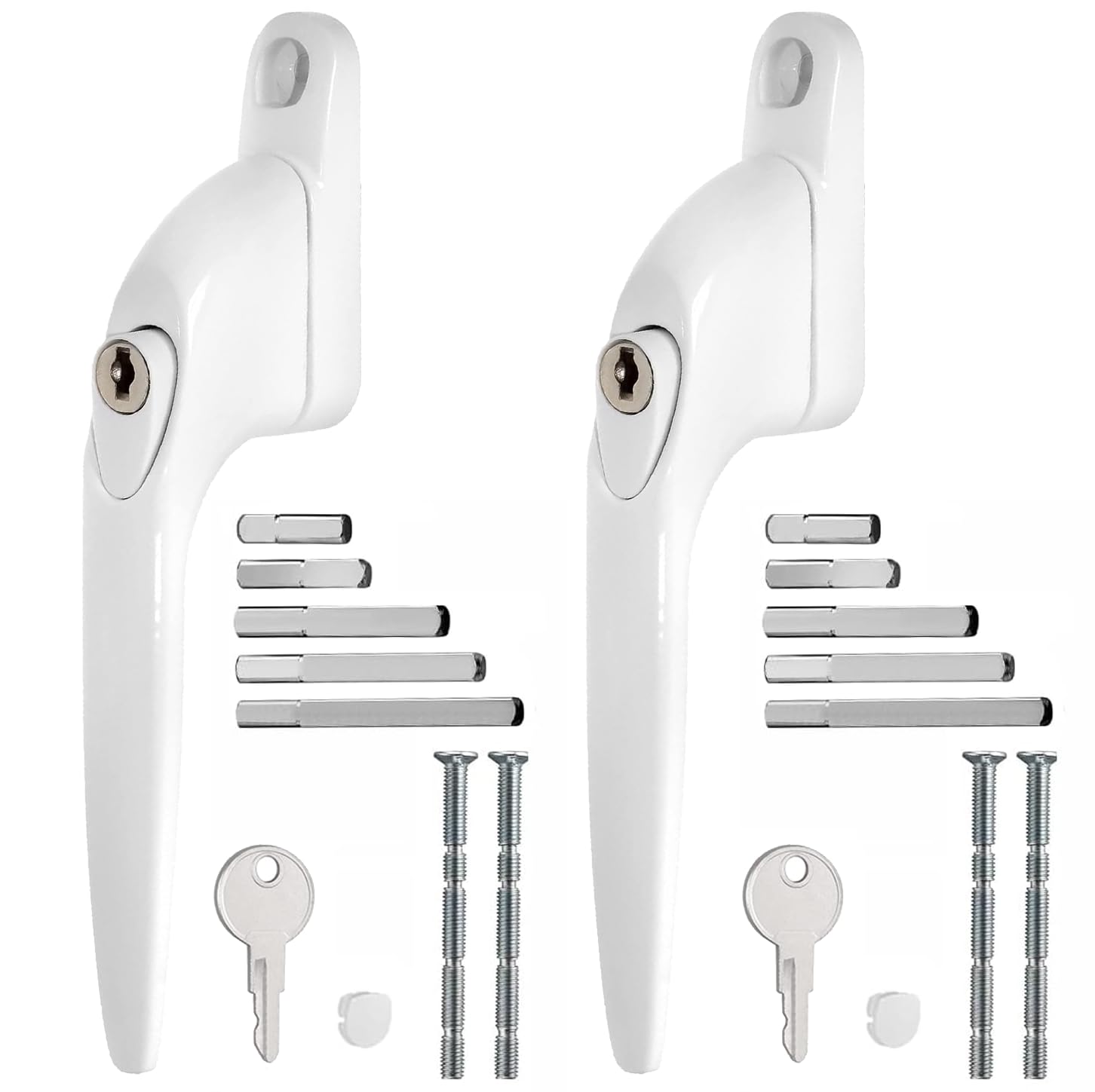 WODSTA UPVC Window Handle 2PCS Lockable Window Handle Aluminum White Window Handles for UPVC Windows with Key for 10/15/30/40/55mm|Multi Spindles|