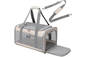 Ioview Airline Approved Pet Carrier for Cats and Small Dogs, Breathable and Collapsible Design, Portable Travel Bag for Bearded Dragon, Puppies Animal Hangbag, Rabbit Cage Cage (Khaki, Small)