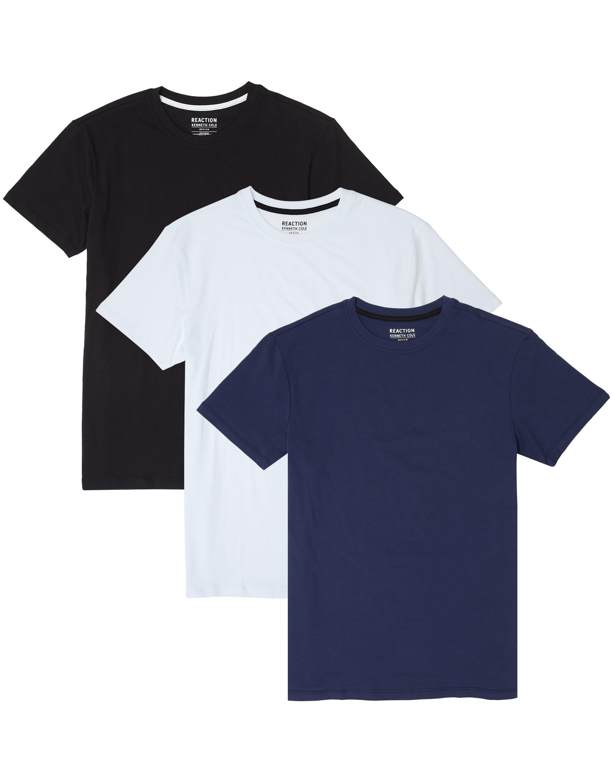 Kenneth Cole REACTION Mens T-Shirt Pack of 3 - UPF 50+ Cotton/Spandex Jersey Slim Fit White T Shirts for Men Pack (Black/Olive/Navy, Large)