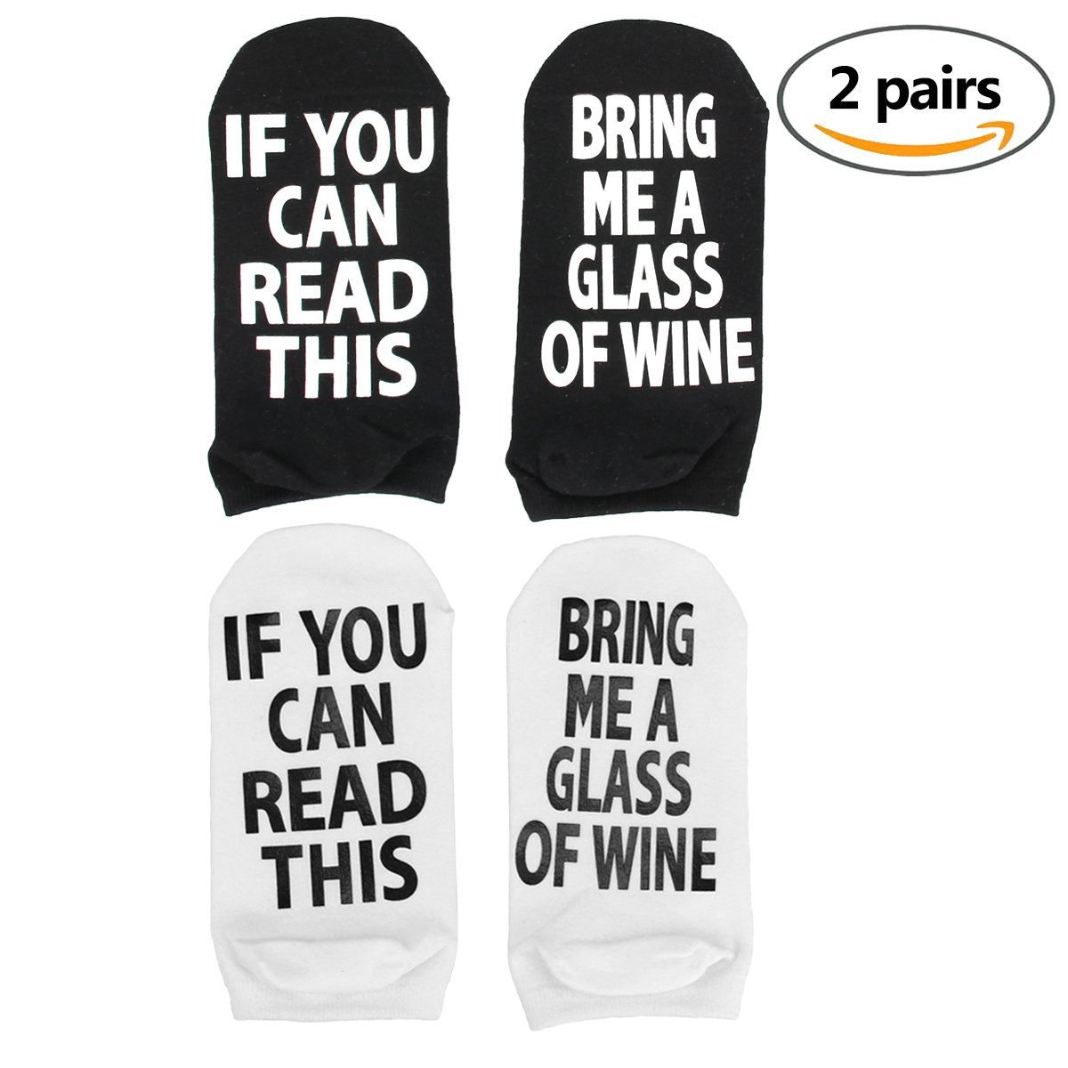 Rocita Cotton Ankle Socks Letter Print Set of 2Pairs - If You Can Read This Bring Me A Glass of Wine - Black and White Unisex Word Boat Socks