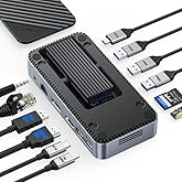 ORICO 12-in-1 USB C Hub with M.2 SSD Enclosure 10Gbps, Tool-Free USB C Docking Station with Built-in Fan, HDMI, DP, Gigabit E