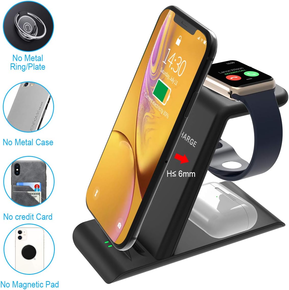 HATALKIN 3 in 1 Wireless Charging Station Compatible with Apple Products Multiple Devices Apple Watch SE 6 5 4 3 2 AirPods Pro/2 iPhone 12/11/Pro Max/X/XS/XR/8 Plus QI Fast Wireless Charger Stand Dock