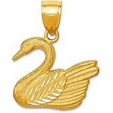 JewelryWeb 14k Yellow Gold Sparkle-Cut Swan Pendant Necklace 22.5x18.5mm Wide Pendant for Women
