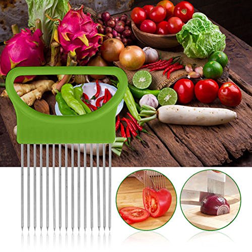 Fruit Vegetable Onion Tomato Holder Slicer Cutting Kitchen Favor Slicing Cutter Slicers (Green) - Thumbnail 2